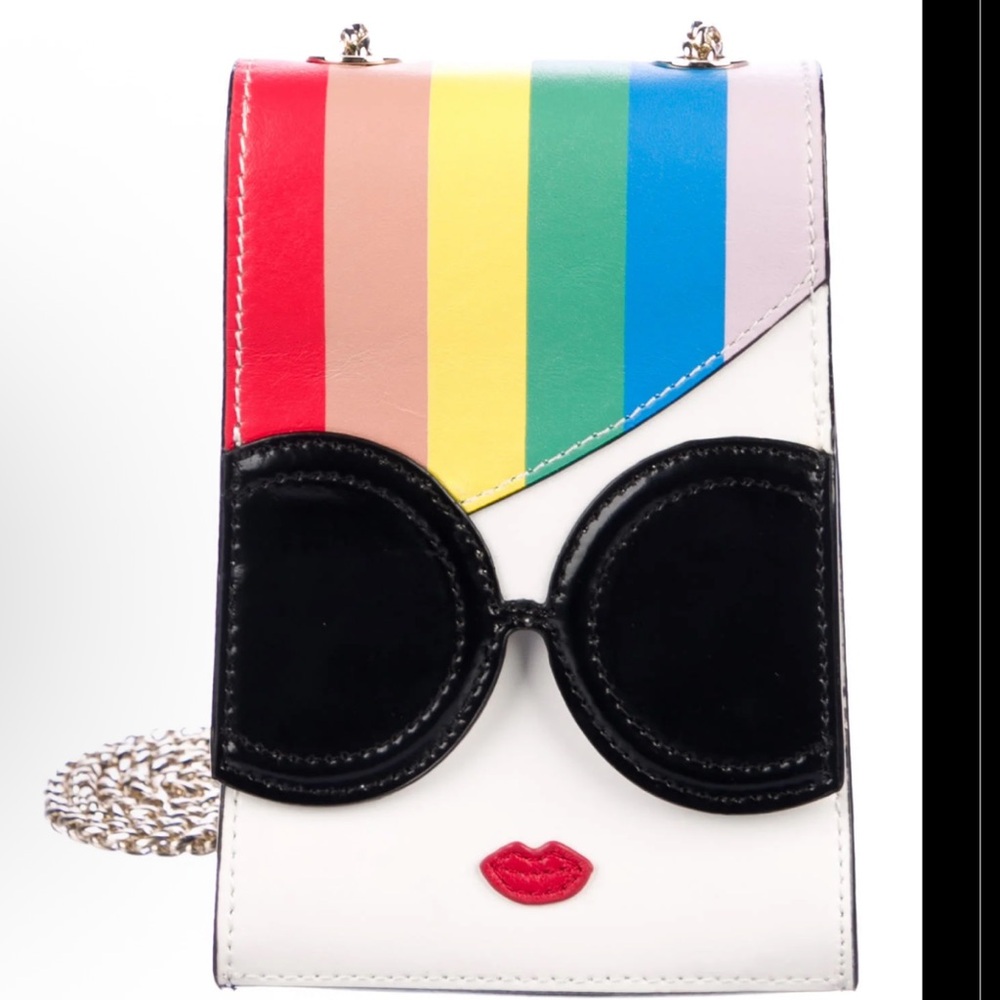 Alice + Olivia Stace Face Mini Rainbow Leather Crossbody Bag Gold Chain Strap